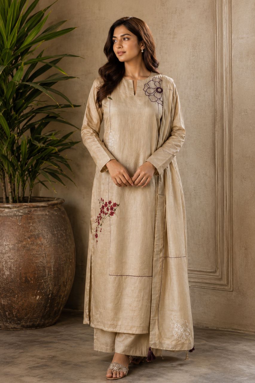 Novera - Wildflower Beige Linen Suit Set