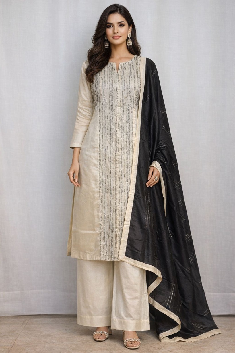 Novera - Monochrome Elegance Blended Linen Suit Set