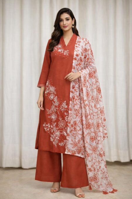 Zoe - Blooming Vines PV Silk Suit Set