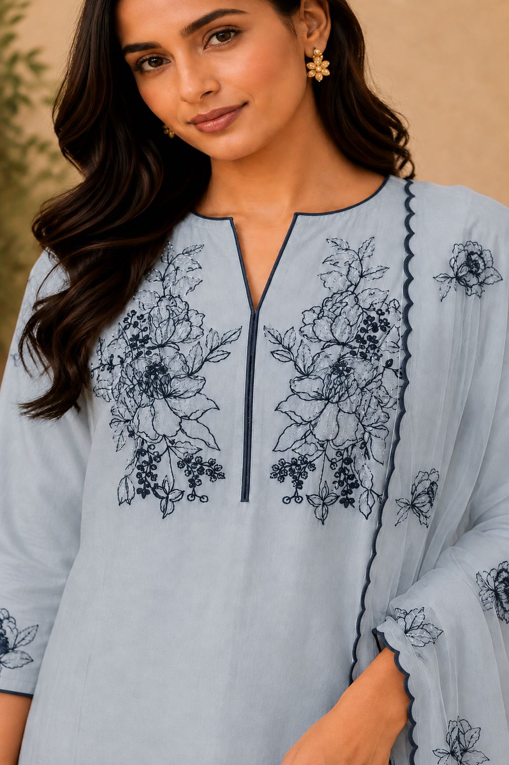 Zoe - Floral Melody PV Silk Suit Set - Image 5