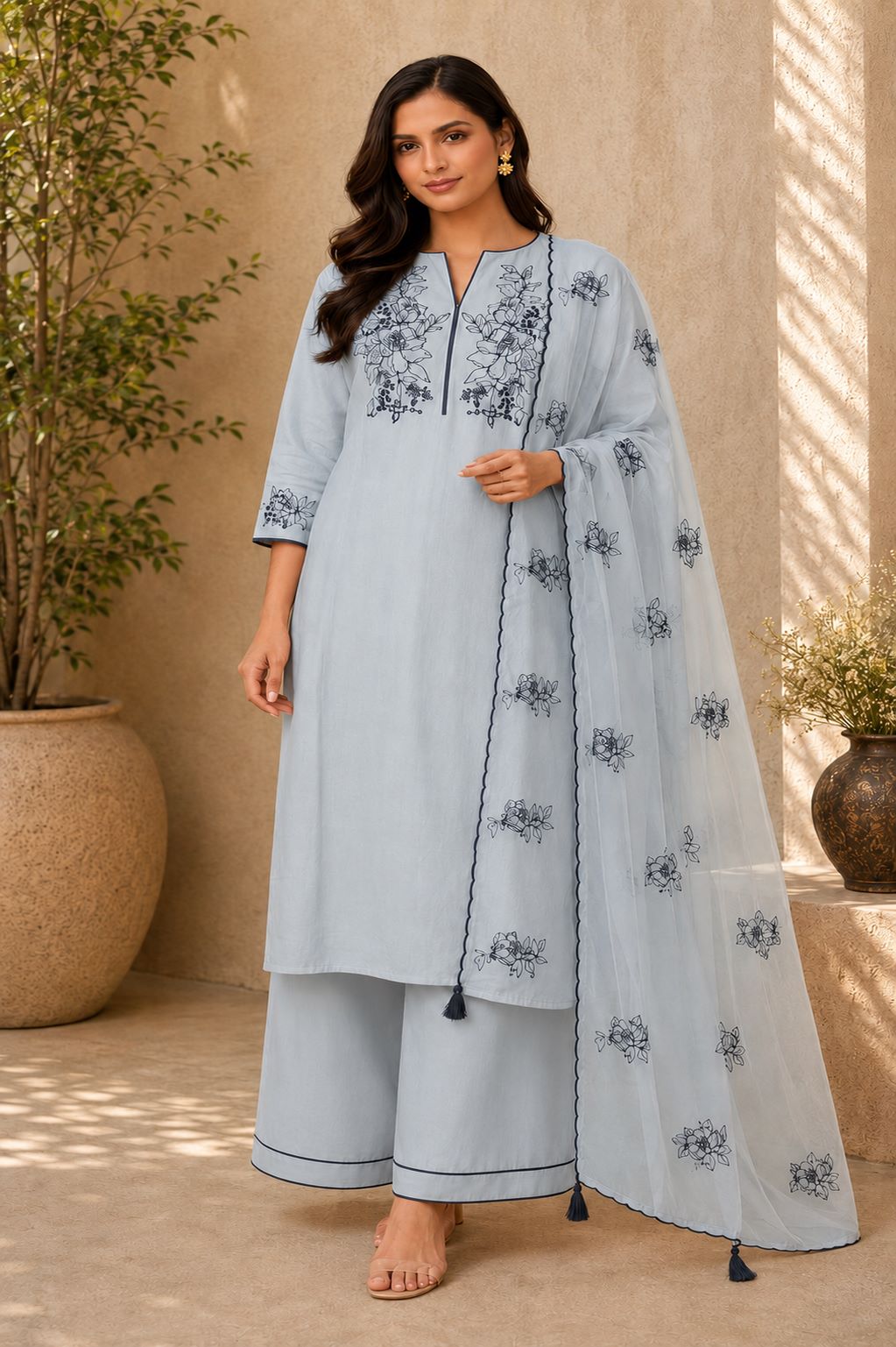 Zoe - Floral Melody PV Silk Suit Set - Image 6