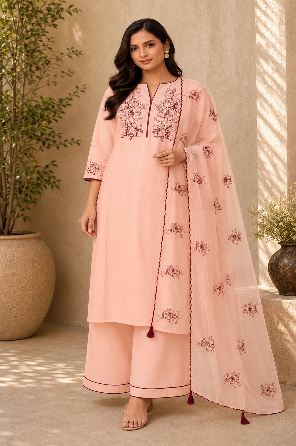 Zoe - Floral Melody PV Silk Suit Set - Image 9