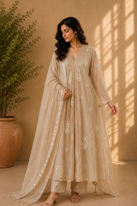 Novera - Pearl Dune Mul Chanderi Suit Set