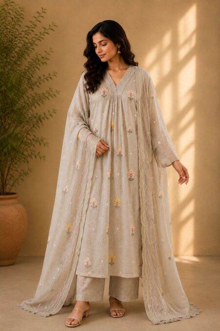 Novera - Stone Blossom Chanderi Suit Set